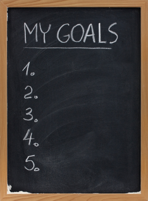 my goals - blank numbered list handwritten with white chalk on blackboard with erase smudges